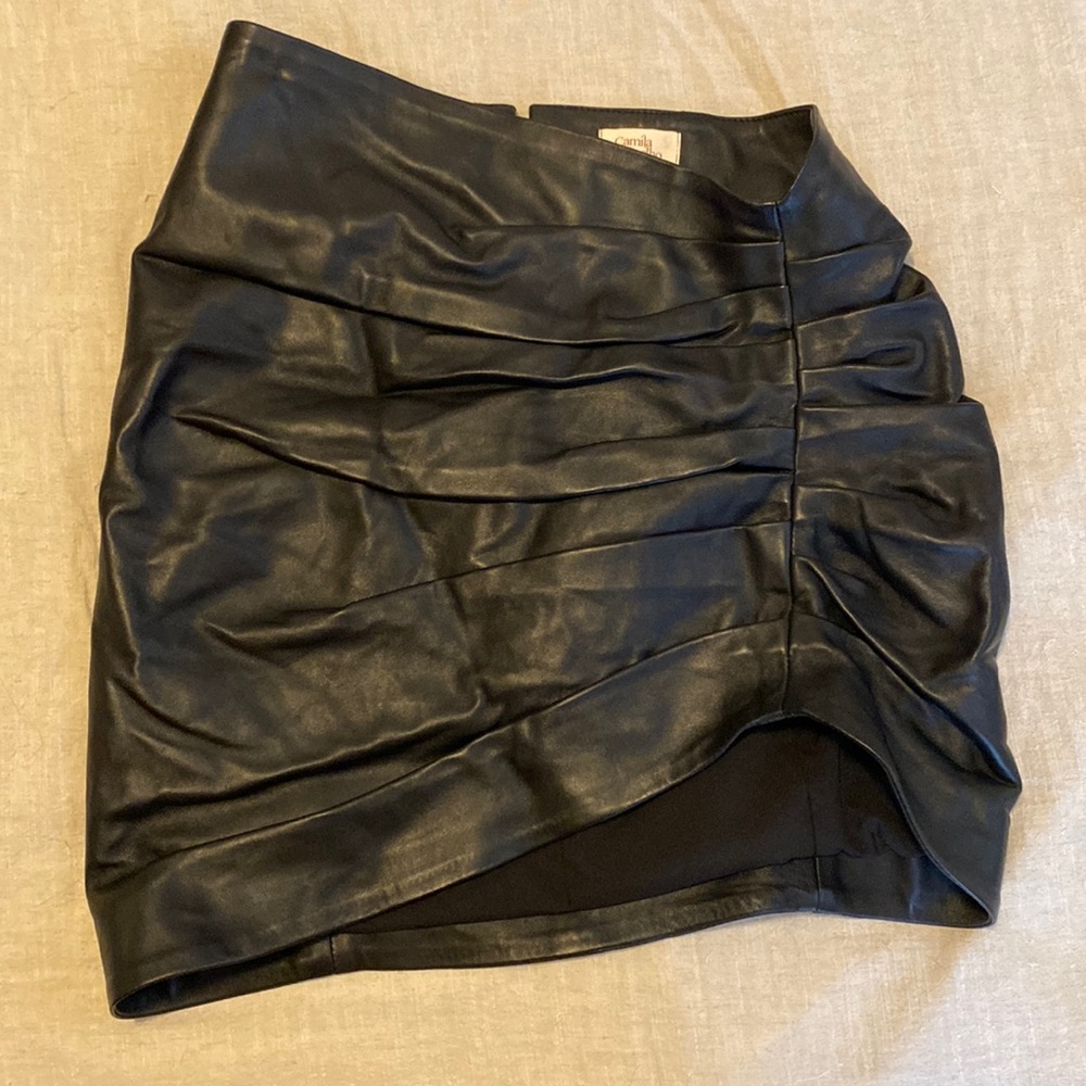 Camila Coelho x Revolve Clementine bodycon Ruched black Leather mini Skirt Small - Picture 7 of 12